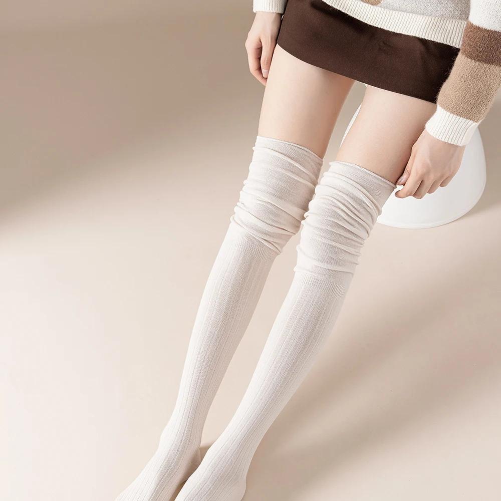 4 Pairs Solid Thigh High Socks, Comfy Breathable Simple Over The Knee Socks, Women's Stockings & Hosiery