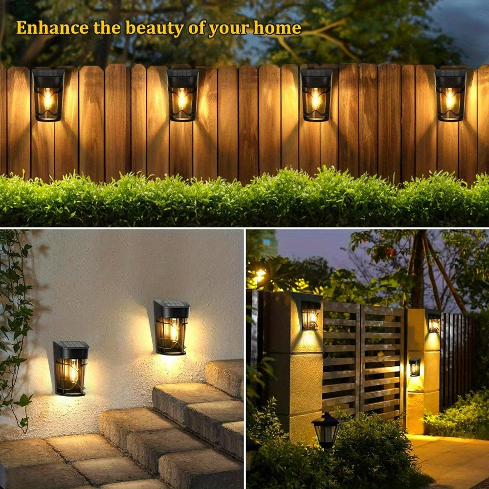 8 Packs Solar Fence Lights Outdoor Waterproof, Solar Powered Deck Lights for Outside Dusk to Dawn with Edison LED Bulbs 3000K, Wireless Outdoor Lights for Backyard Garden Patio Porch Driveway Decor