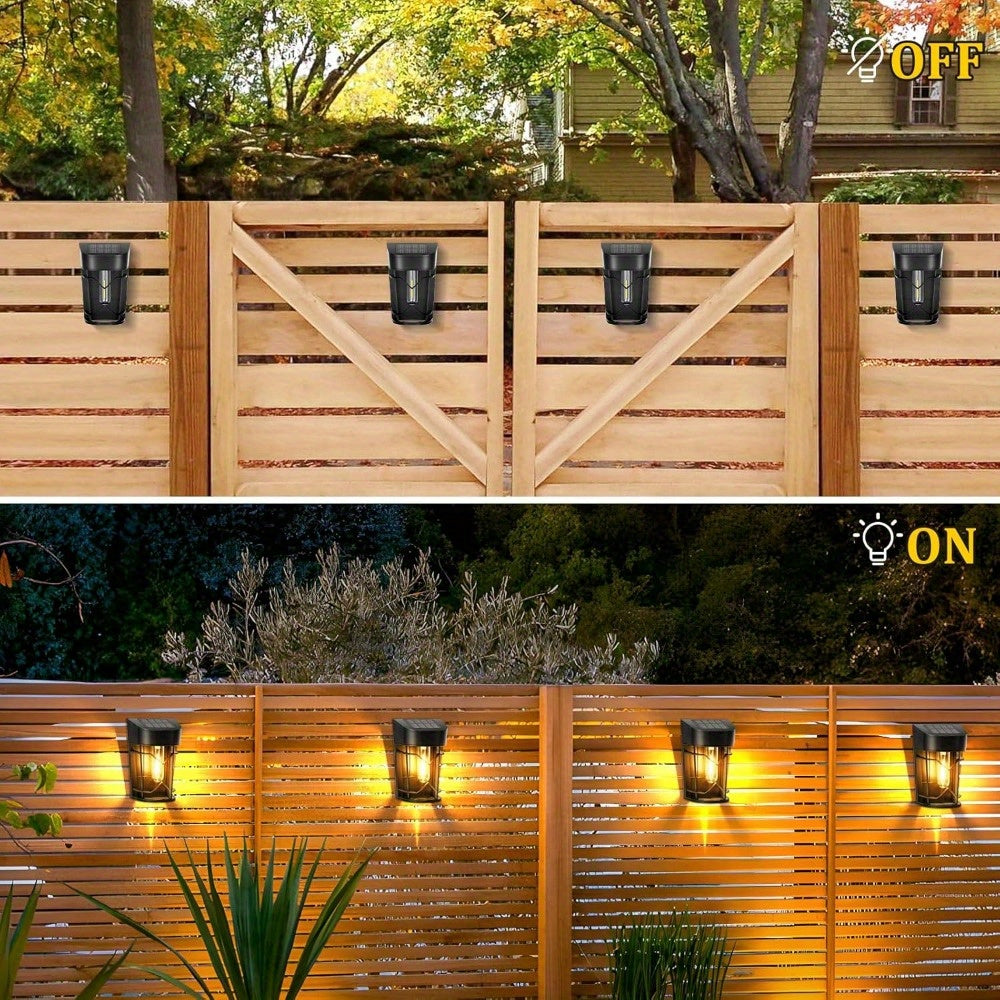 8 Packs Solar Fence Lights Outdoor Waterproof, Solar Powered Deck Lights for Outside Dusk to Dawn with Edison LED Bulbs 3000K, Wireless Outdoor Lights for Backyard Garden Patio Porch Driveway Decor