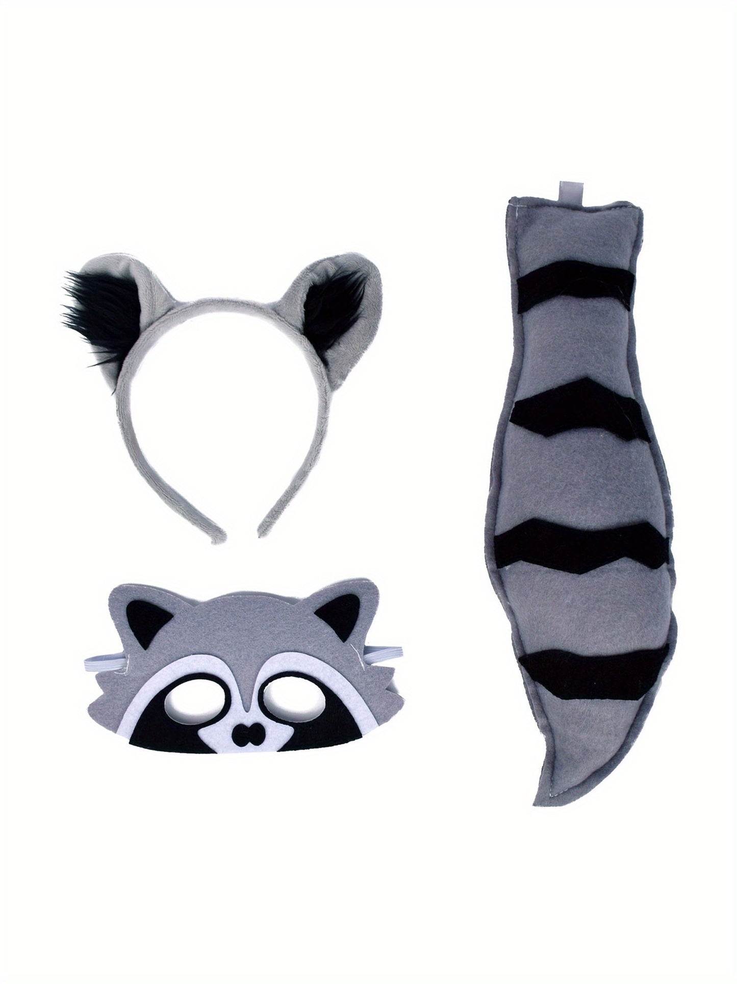 Girls Cosplay Raccoon Tulle Dress Sleeveless Halter Neck Costume Headband Tail Face Protector for Cosplay Party