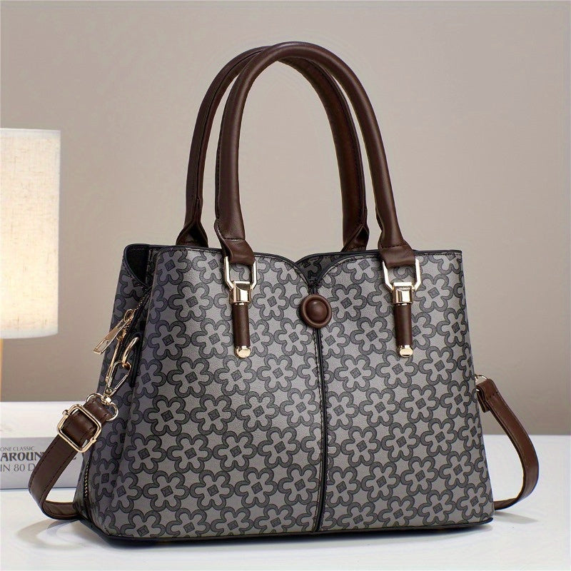 Elegant plaid pattern handbag, women's fashionable synthetic leather shoulder bag, fashionable dual handle wallet