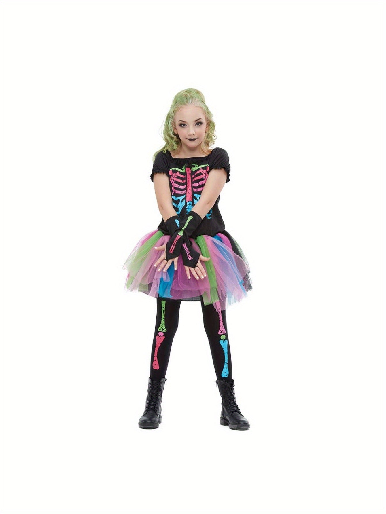 EraSpooky Girl's Funky Punky Bones Dress with Sleeves and Leggings