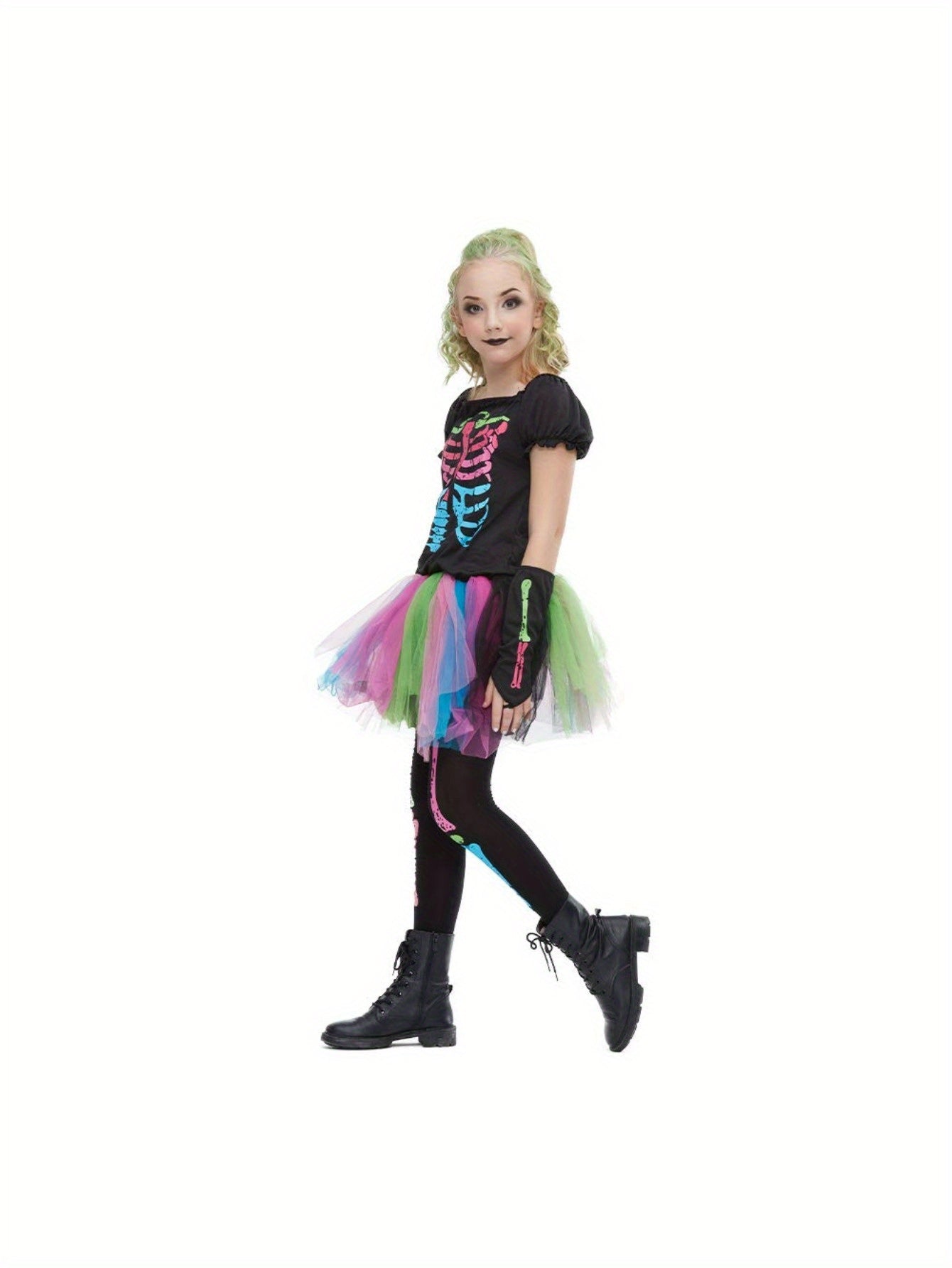 EraSpooky Girl's Funky Punky Bones Dress with Sleeves and Leggings