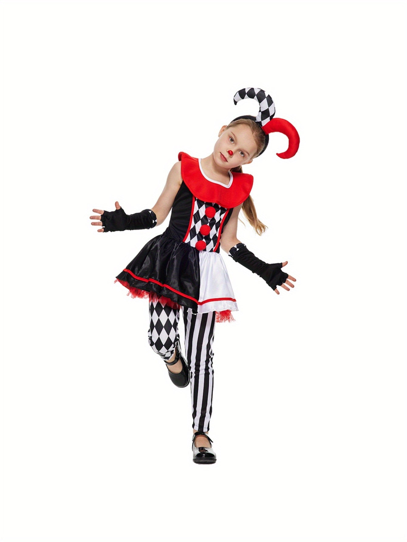 EraSpooky Girl's Halloween Killer Clown Costume with Headpiece and Gloves