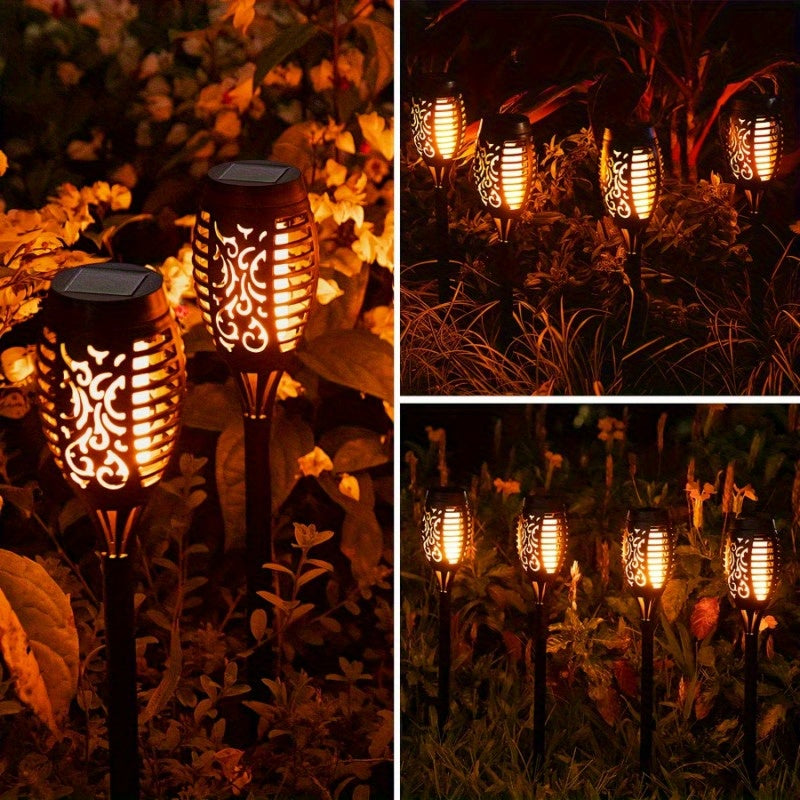 12-Piece set of outdoor solar garden flame torch lights, landscape decorative lighting fixtures, and outdoor courtyard garden path solar lighting fixtures.