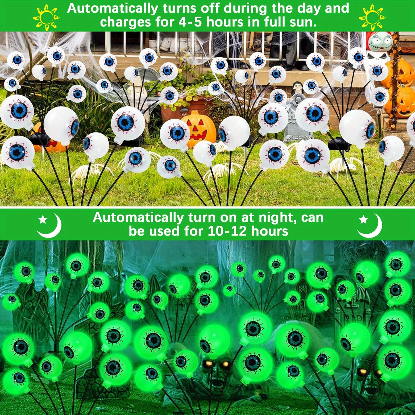 2/ 4/ 6/ 8/ 10 Scary Eyeball Swaying Solar Path Lights, Solar Landscape Lights Outdoor Halloween Decorations, for Yard Garden Halloween Decor Lighting, Green Halloween Solar Lights