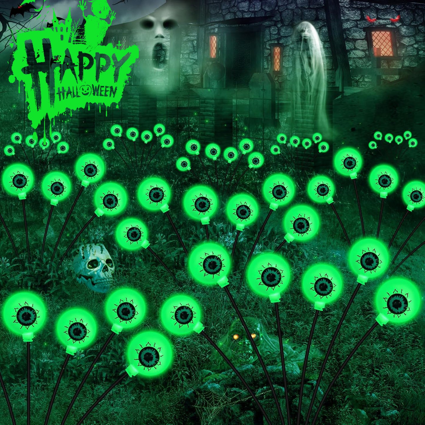 2/ 4/ 6/ 8/ 10 Scary Eyeball Swaying Solar Path Lights, Solar Landscape Lights Outdoor Halloween Decorations, for Yard Garden Halloween Decor Lighting, Green Halloween Solar Lights