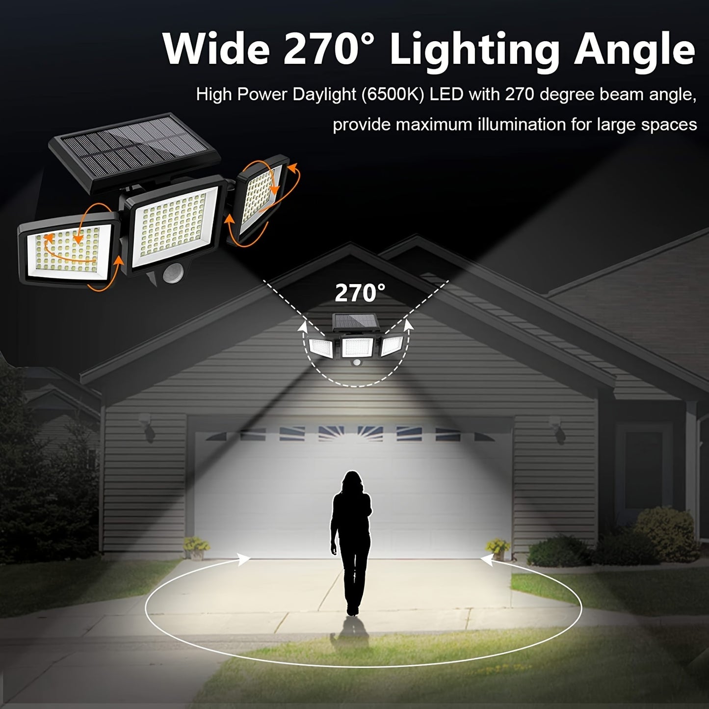 1 Pack/2 Packs/3 Packs Solar Outdoor Lights 2500LM 210 LED Security Lights With Remote Control 3 Heads Motion Sensor Lights 270° Wide Angle Flood Wall Lights With 3 Modes.