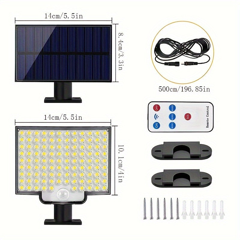 Dual-Pack Solar-Powered LED Lights With Motion Sensor - Waterproof, 135° Wide Beam, Remote Control, Perfect For Gardens & Outdoor Spaces