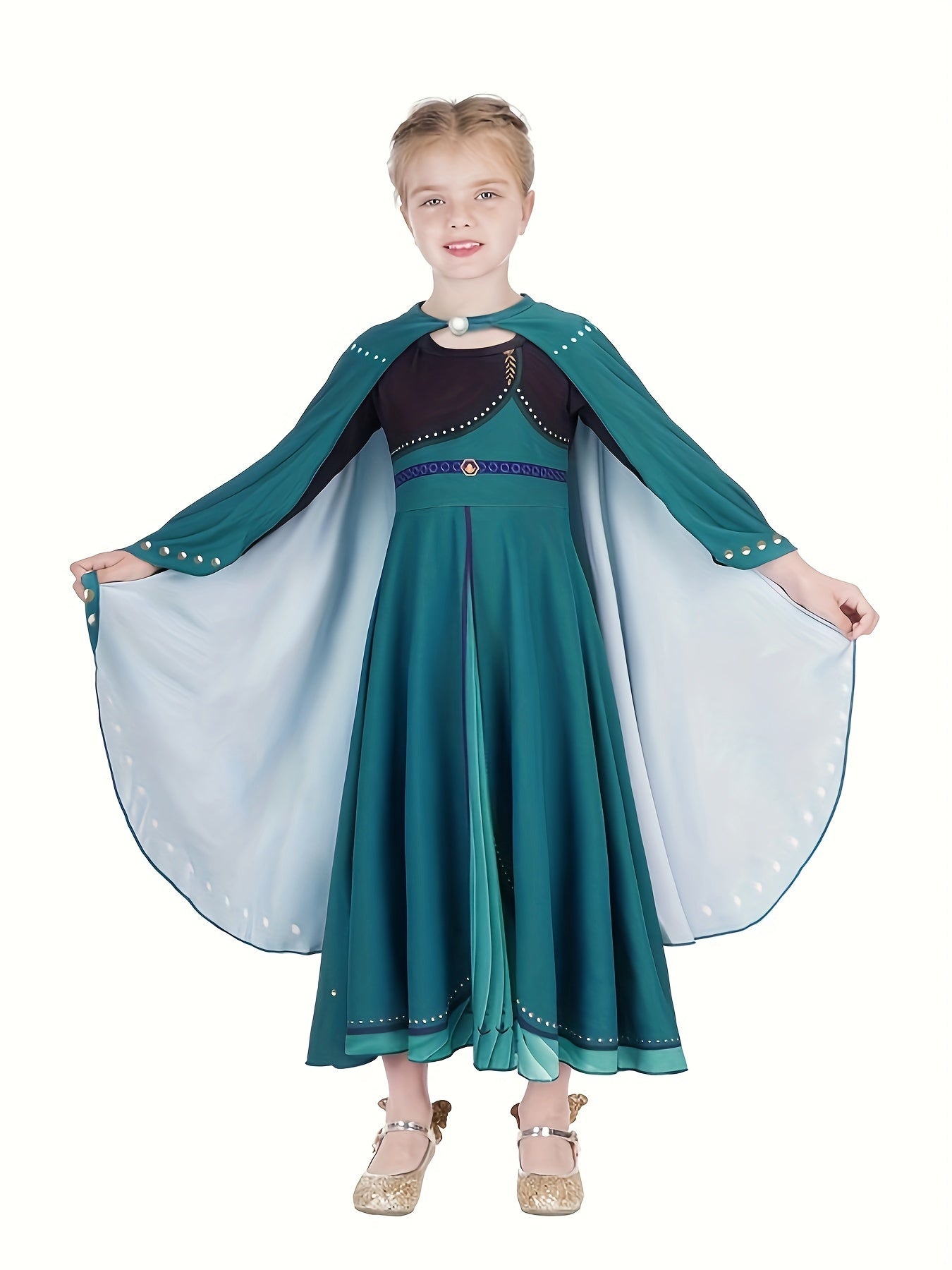 Toddler Girls Square Neck Long Sleeve Dress With Cape Halloween Party Performance Outfit