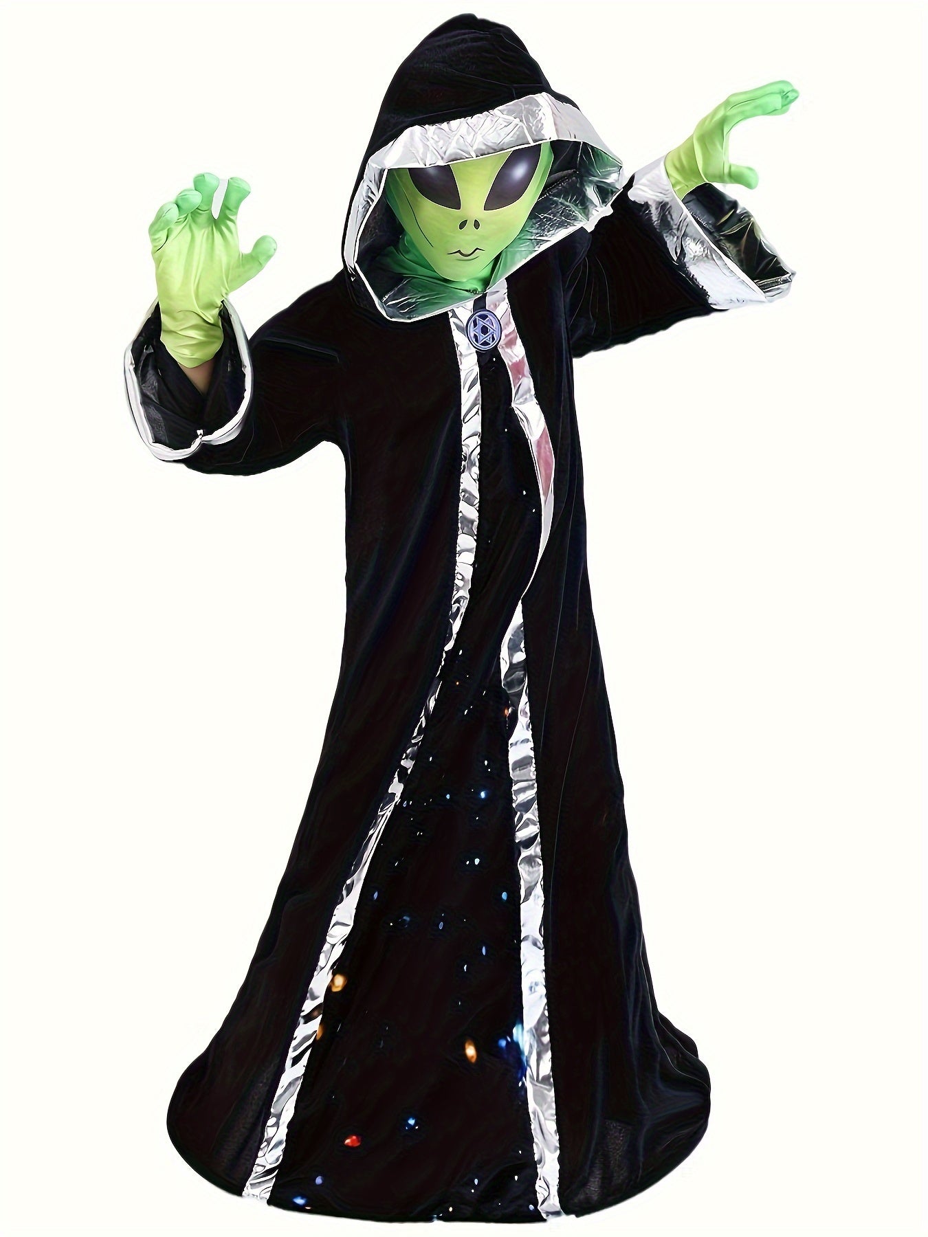 Boys Alien Clothing, Black Hooded Cloak & Mask & Gloves Set, Boys Halloween Party Clothes