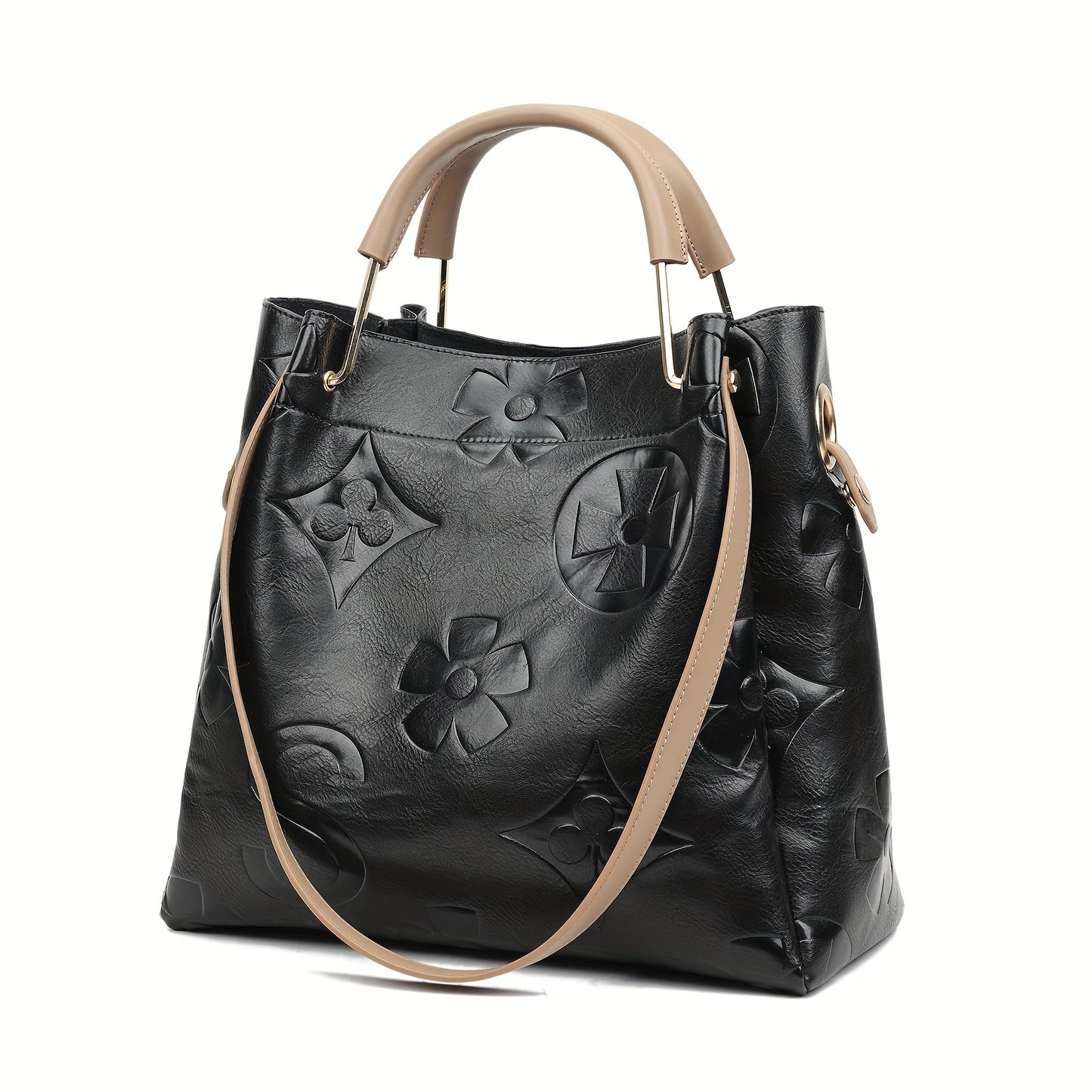 Elegant Flower Embossed Handbag, Fashionable Satchel Bag For Work, Classic All-Match Bag