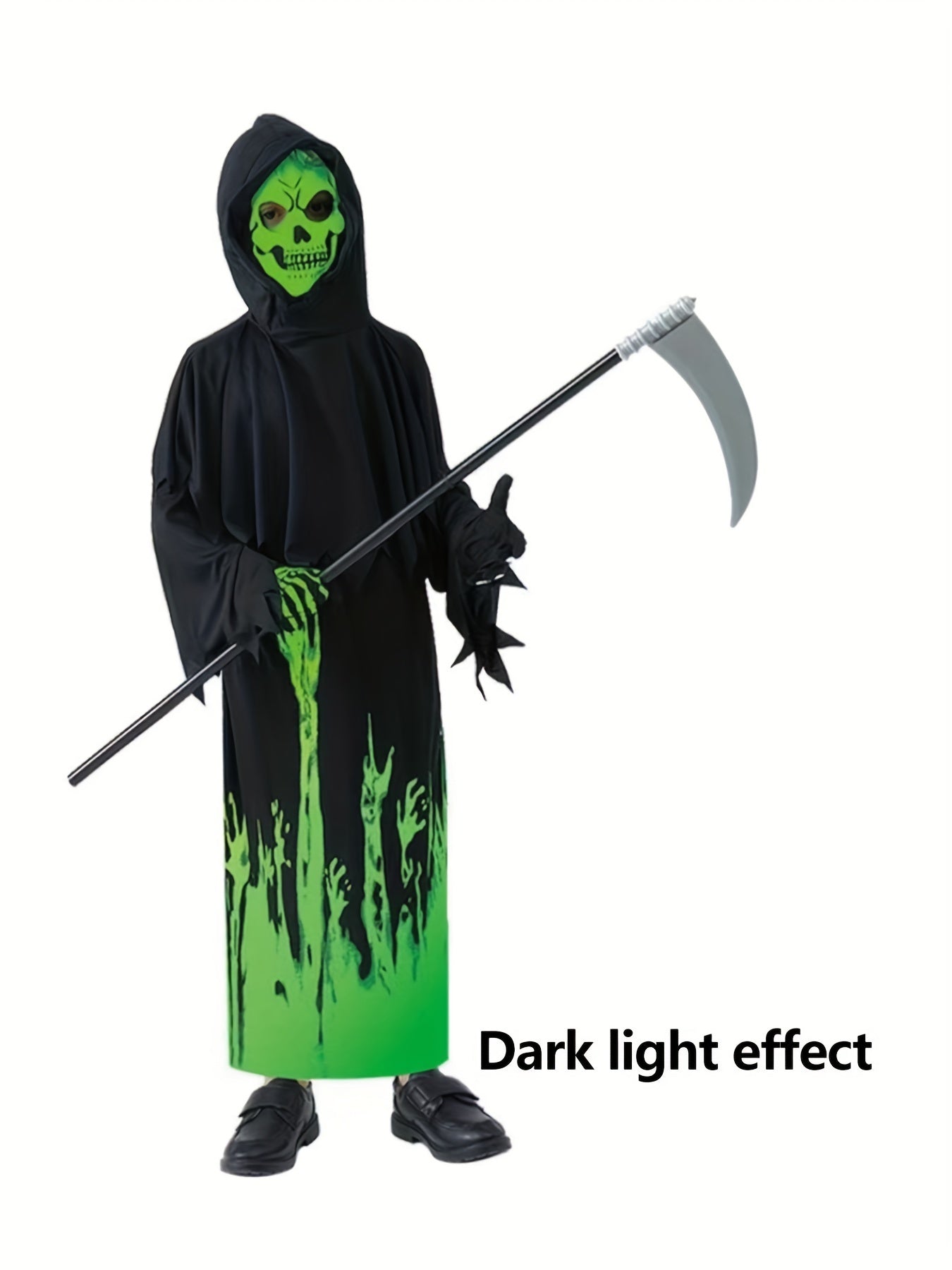 Boy's Creative Halloween Clothes With Grim Reaper Luminous Design Print, Suitable For Stage Performance And Halloween Carnival Party