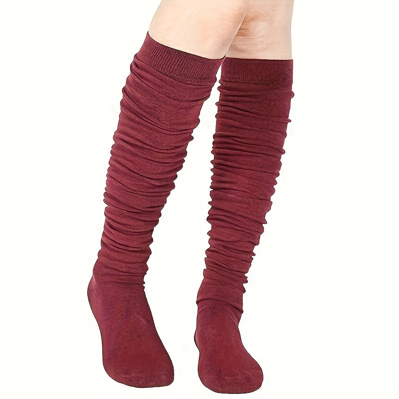 3pcs Women's Over-the-Knee Socks - Soft & Stretchy Cotton Blend, Solid Colors, Perfect for All Seasons - Ideal Gift for Wife or Girlfriend