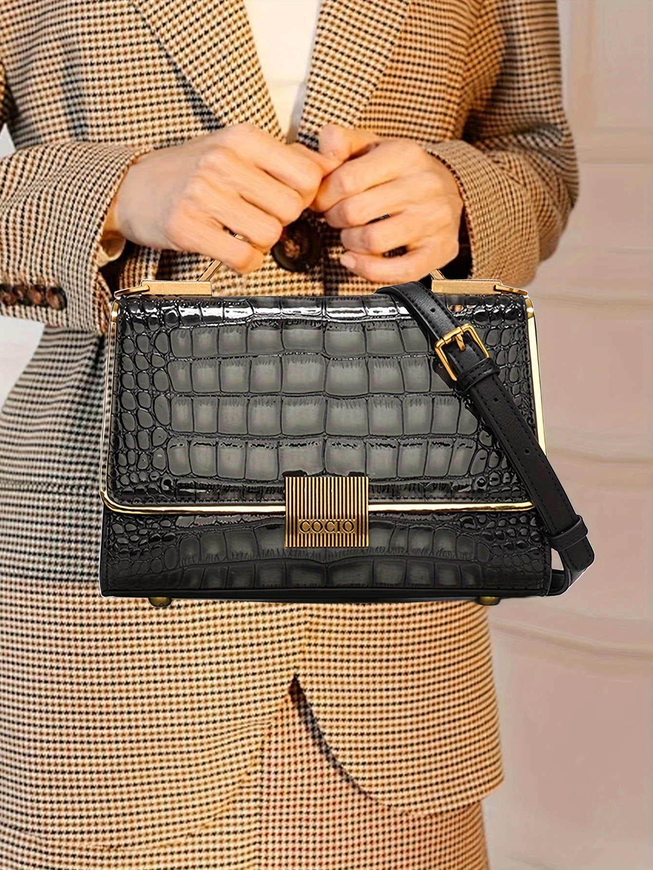 New Classic Luxury Style Satchel Bag, Trendy Women's Flap Handbag With Crocodile Pattern