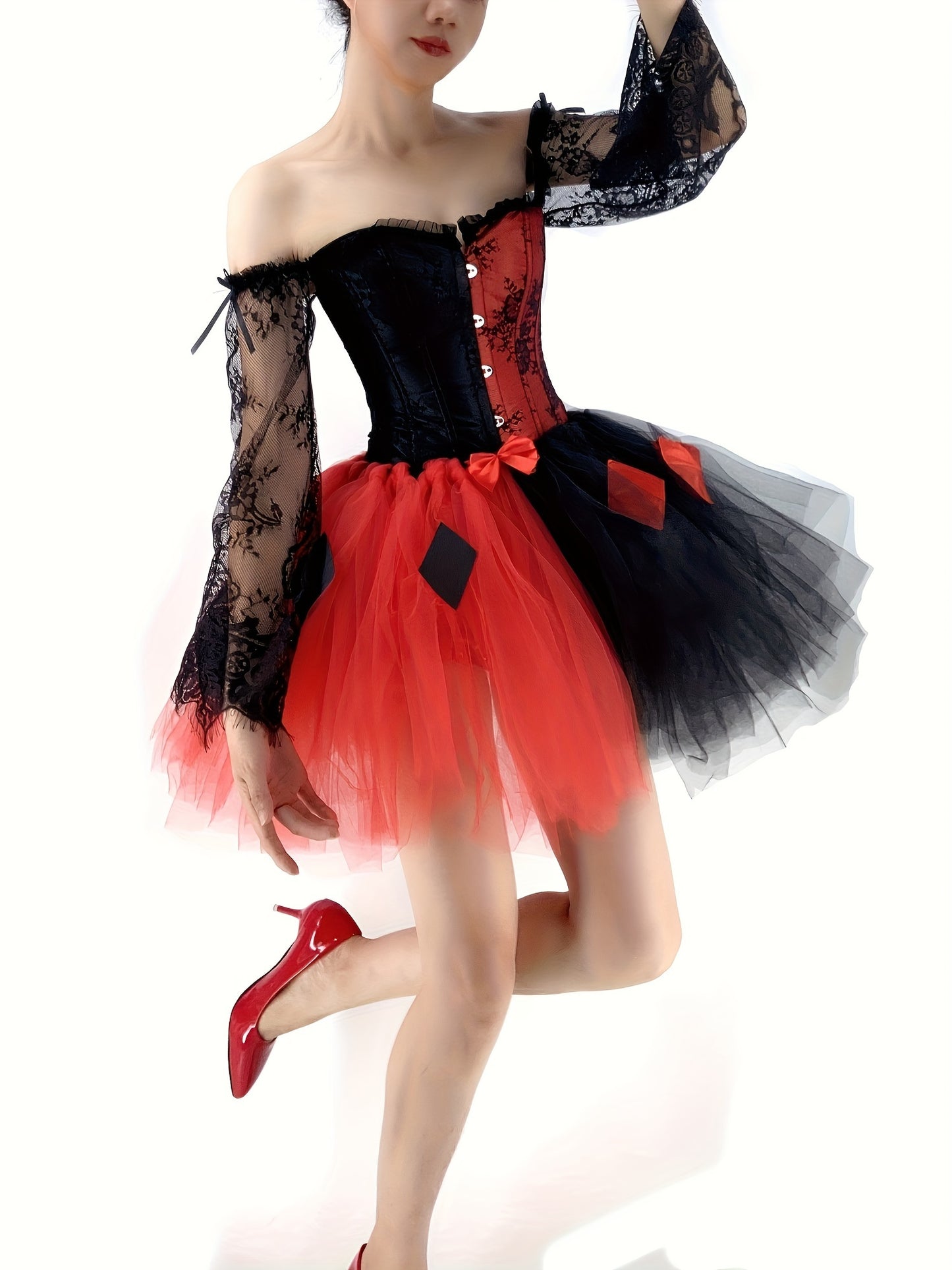 Halloween Clown Black And Red Mesh Skirt TUTU Skirt (black On The Left And Red On The Right, Red On The Left And Black On The Right.