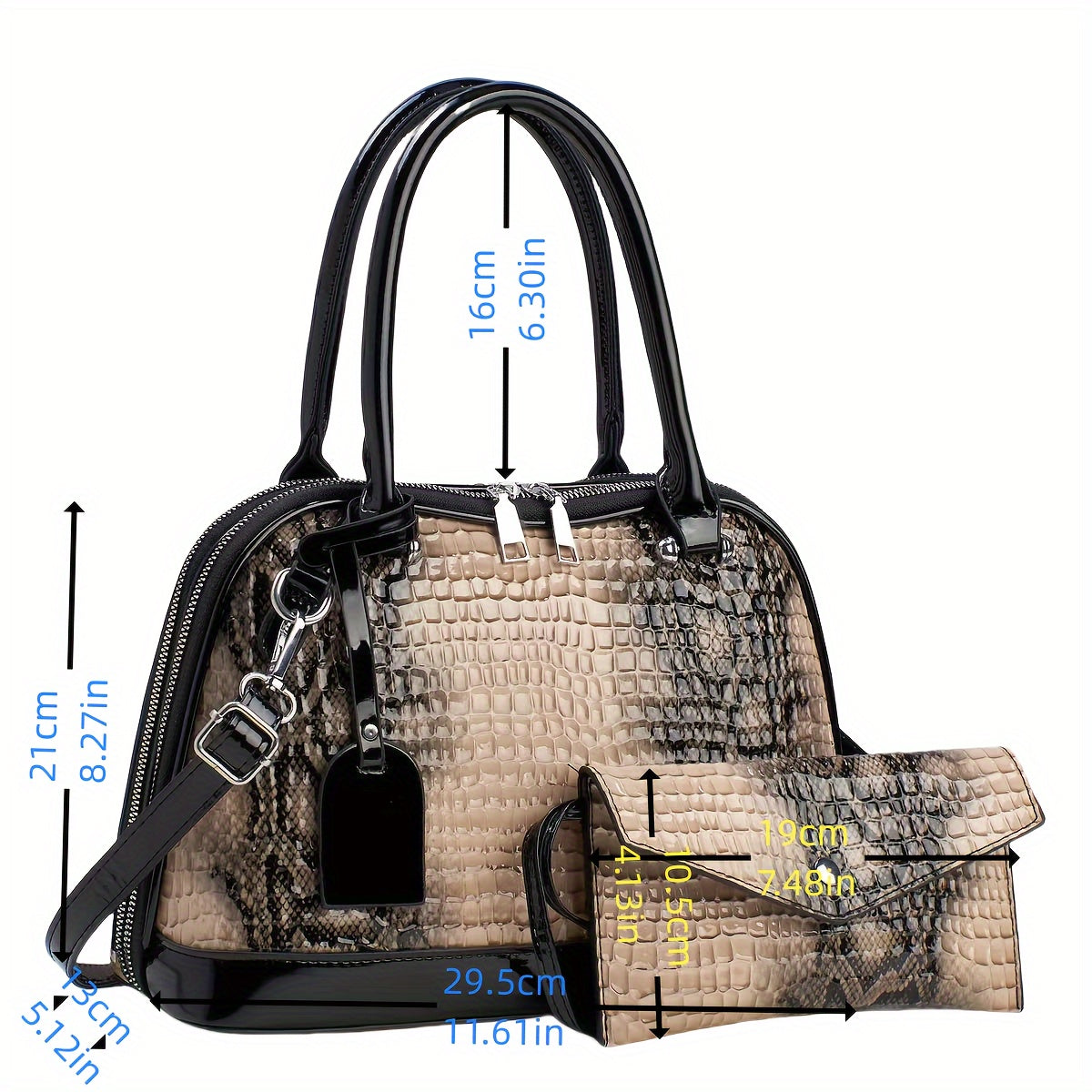 2pcs Premium Snake Print Shoulder Bag, Fashion Handbag With Multiple Compartments And Zipper Closure