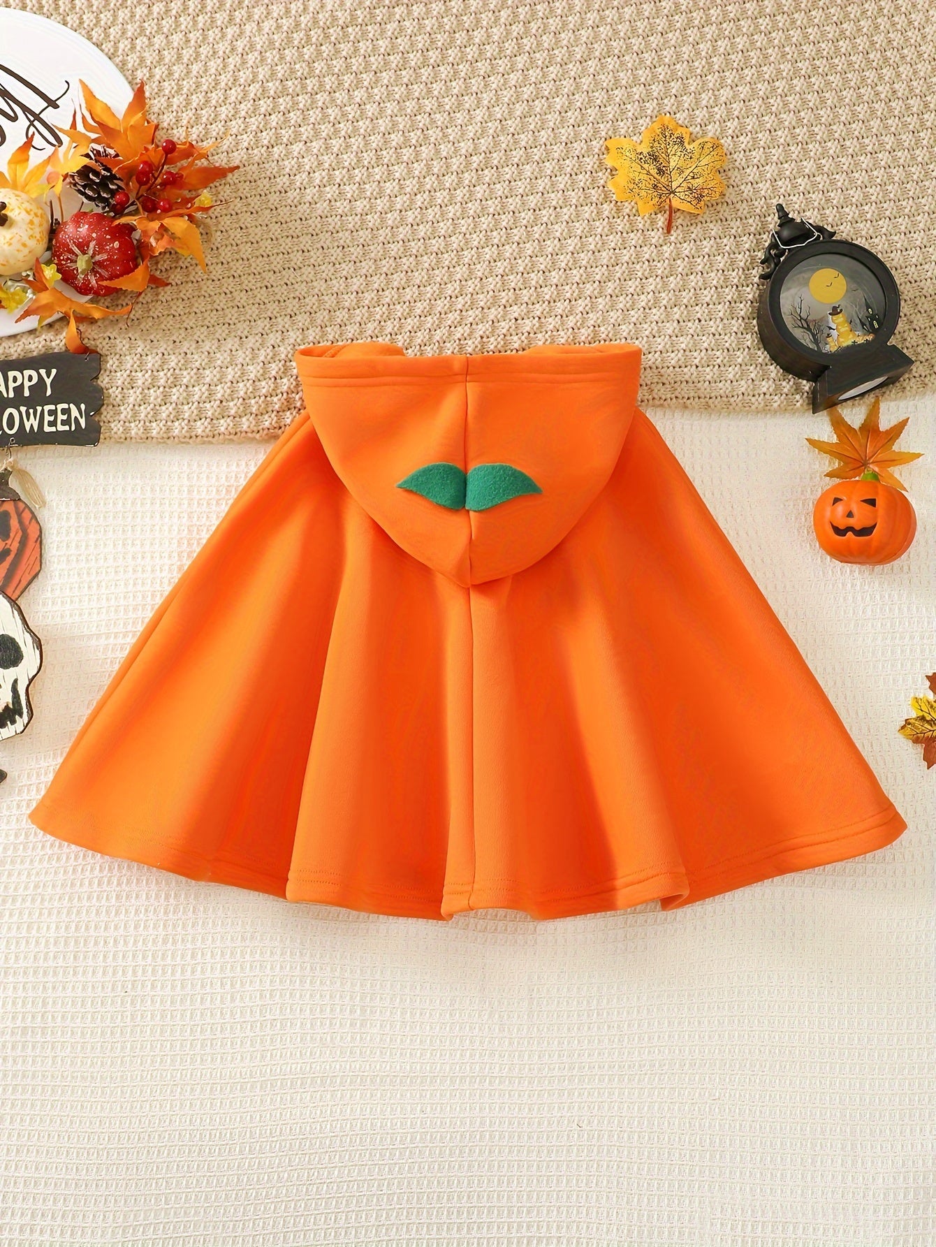 Spooky Pumpkin Hooded Cape - Cute Halloween Costume For Girls | Cozy Polyester Blend With Button Detail & Machine Washable