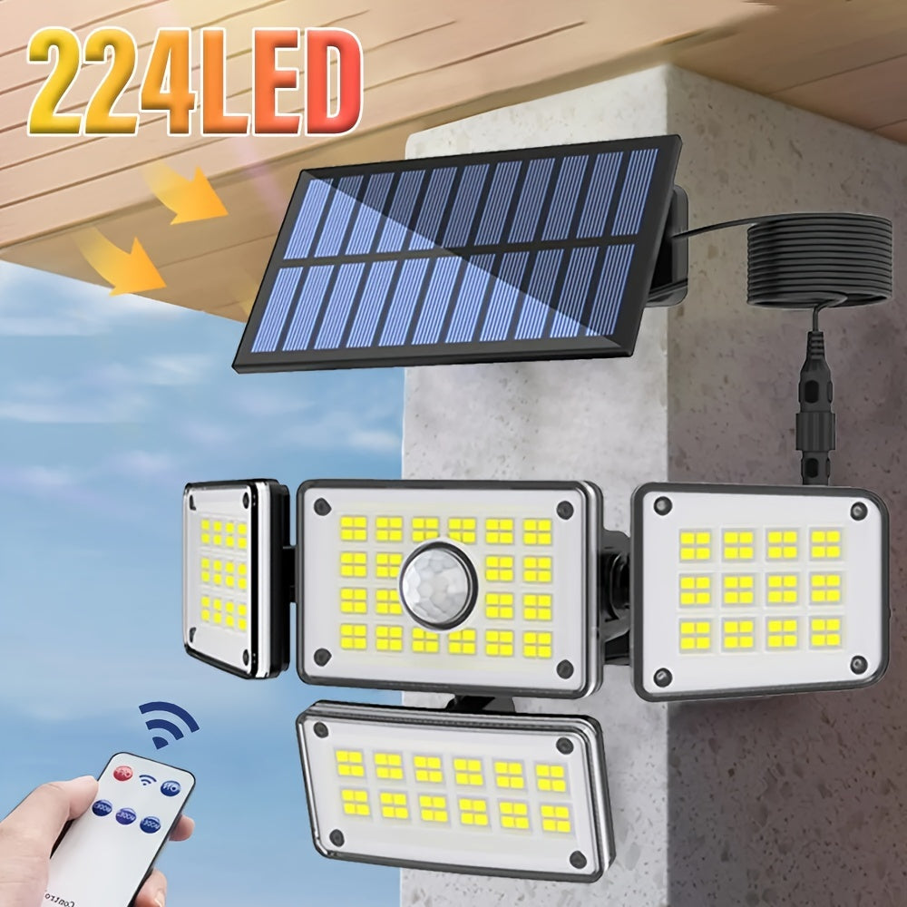 2pcs, Solar Lights Outdoor With Motion Sensor, 224LED Cool White Solar Flood Lights, Waterproof Dusk To Dawn Solar Powered Security Spot Lights For Hotel Porch Patio Yard Garage