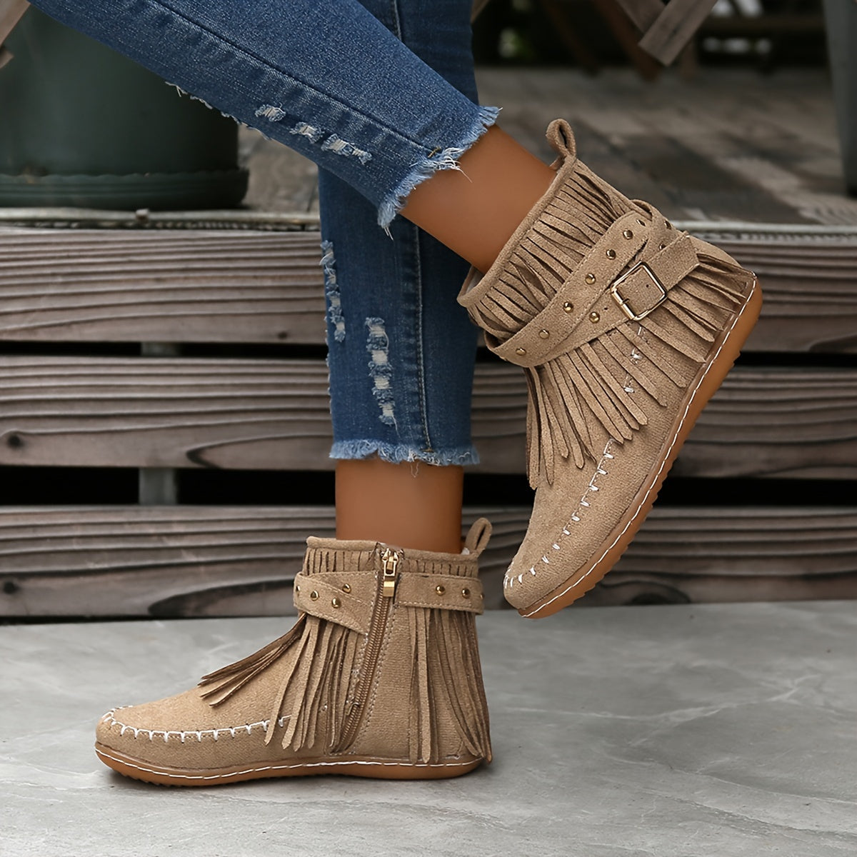 Stylish Tassel Embellished Short Boots - Comfortable, Casual, Side Zipper Ankle Boots with Soft Insoles for Winter - Easy Slip-On Design, Versatile Outfit Match