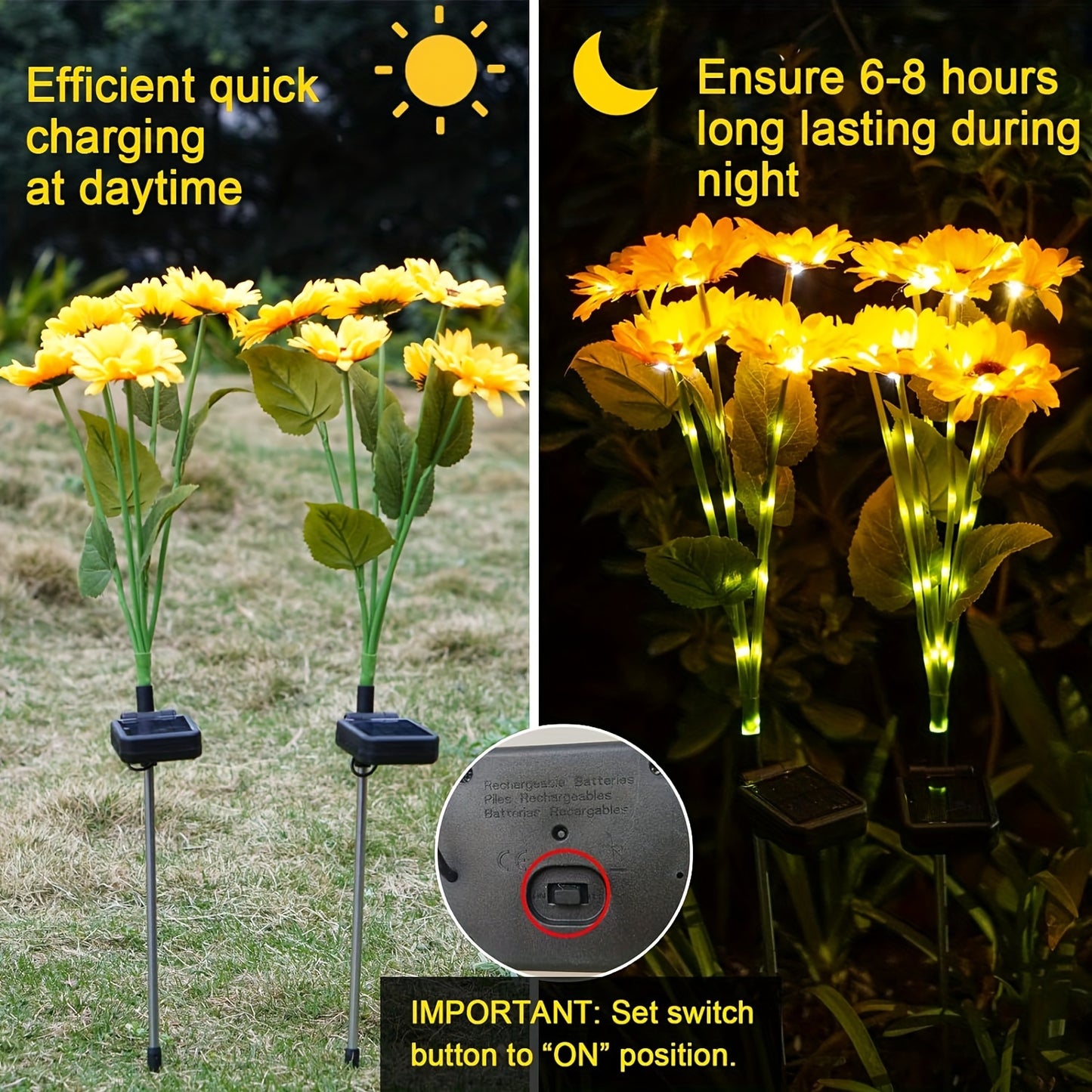 4 Pack Solar Garden Lights, Sunflower Outdoor Solar Lights For Outside With Lifelike Bigger Sunflower & Bright 24 LED, Solar Powered Outdoor Lights For Yard Pathway Garden Decor