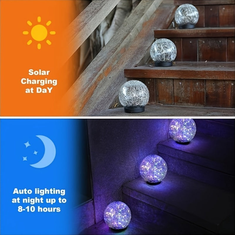 Solar Garden Lights Outdoor, Crackle Glass Globe Solar Lights with 600mAh Battery, Plastic Decorative LED Lighting for Patio, Lawn, Backyard, Waterproof Solar Powered Balls for Festivals & Holidays