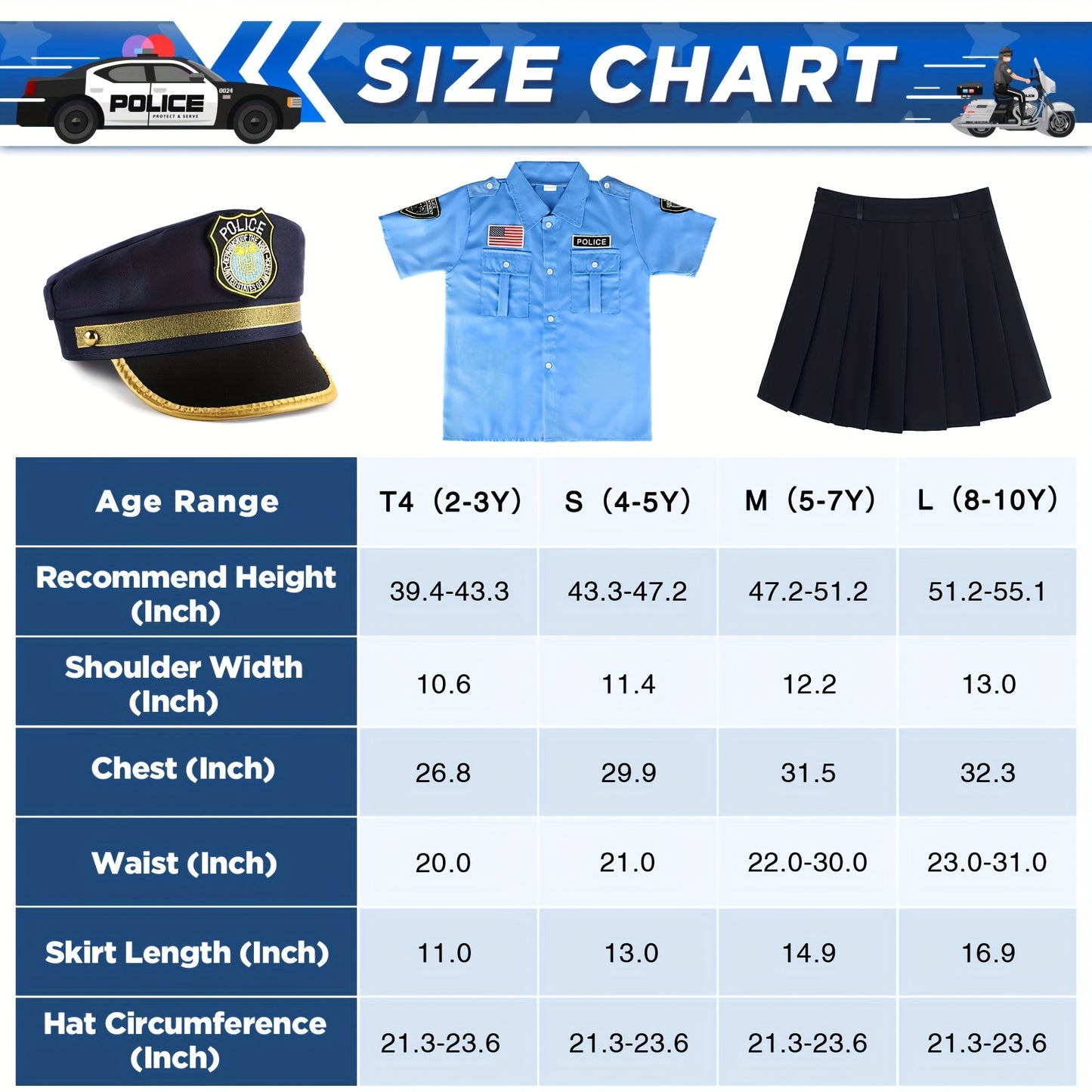 GINMIC Police Costume For Girls, Kids Police Costume, Halloween Costumes For Girls Kids 3-12 , Halloween Gift