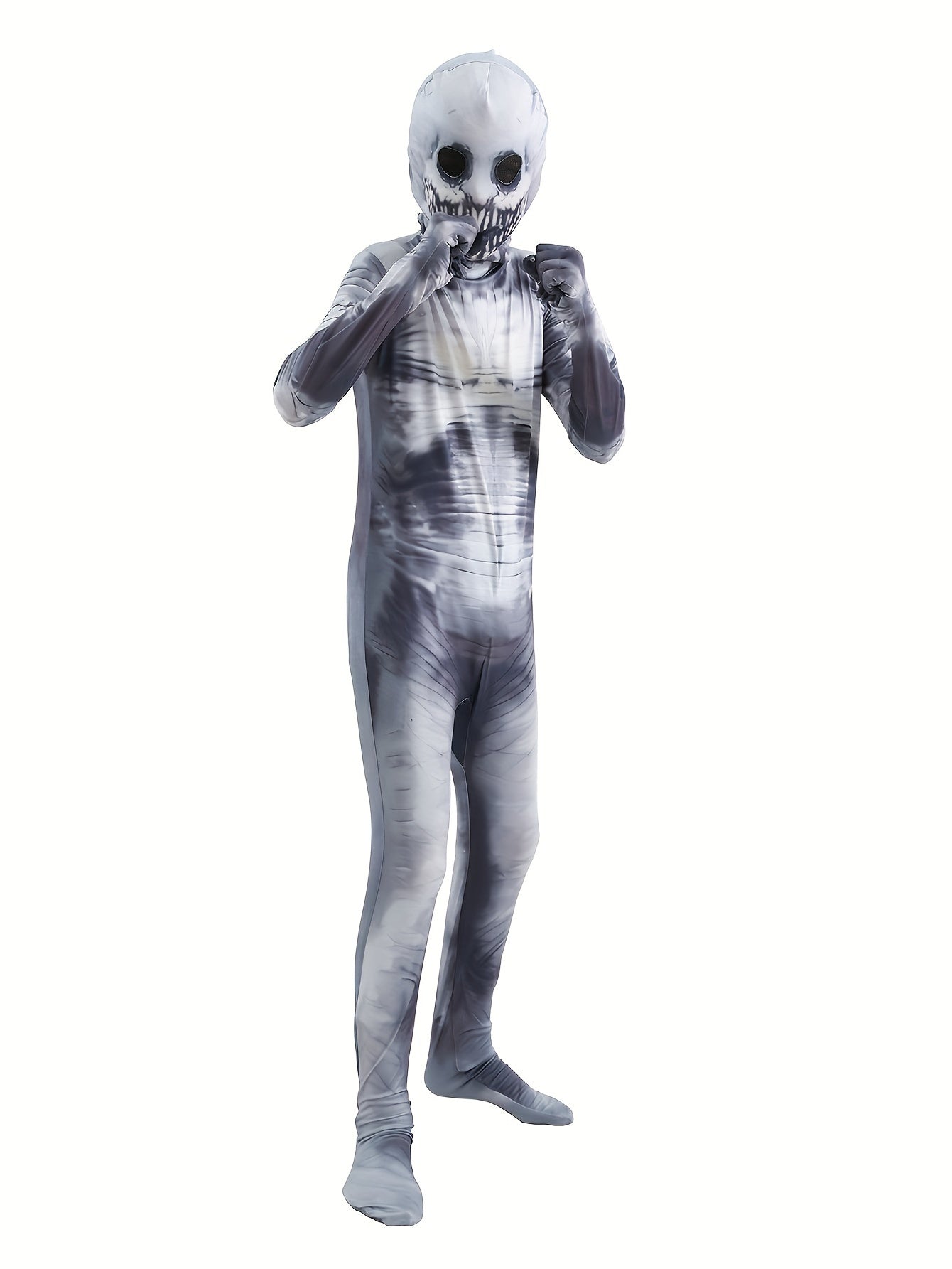 Kids' Halloween Skeleton Venom Jumpsuit With Matching Mask - Spooky Cartoon Print Costume For Boys & Girls, Perfect For Parties & Costume