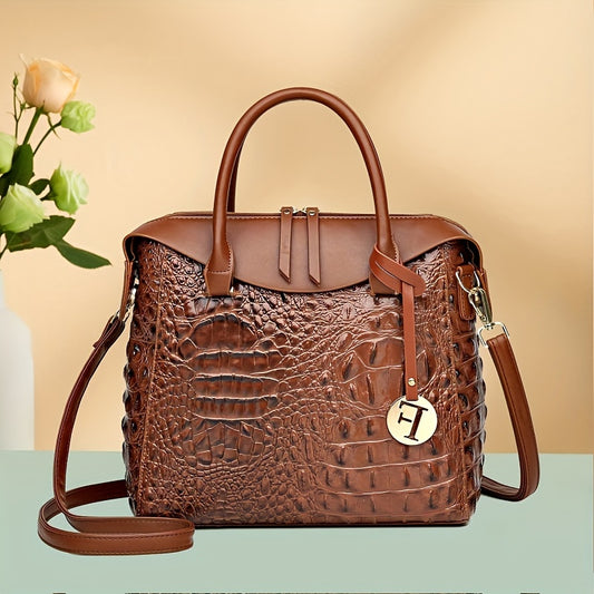 Crocodile Print Crossbody Bag, Luxury Shoulder Bag, Women's Fashion Handbag & Purse For Commute