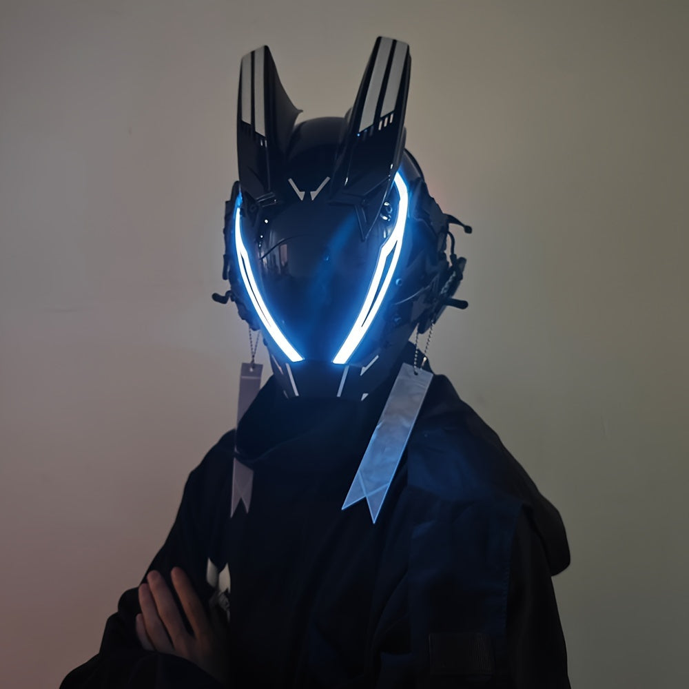 Cool And Futuristic LED Mask For Men, Plastic Cyberpunk Cosplay Accessory For Halloween Party