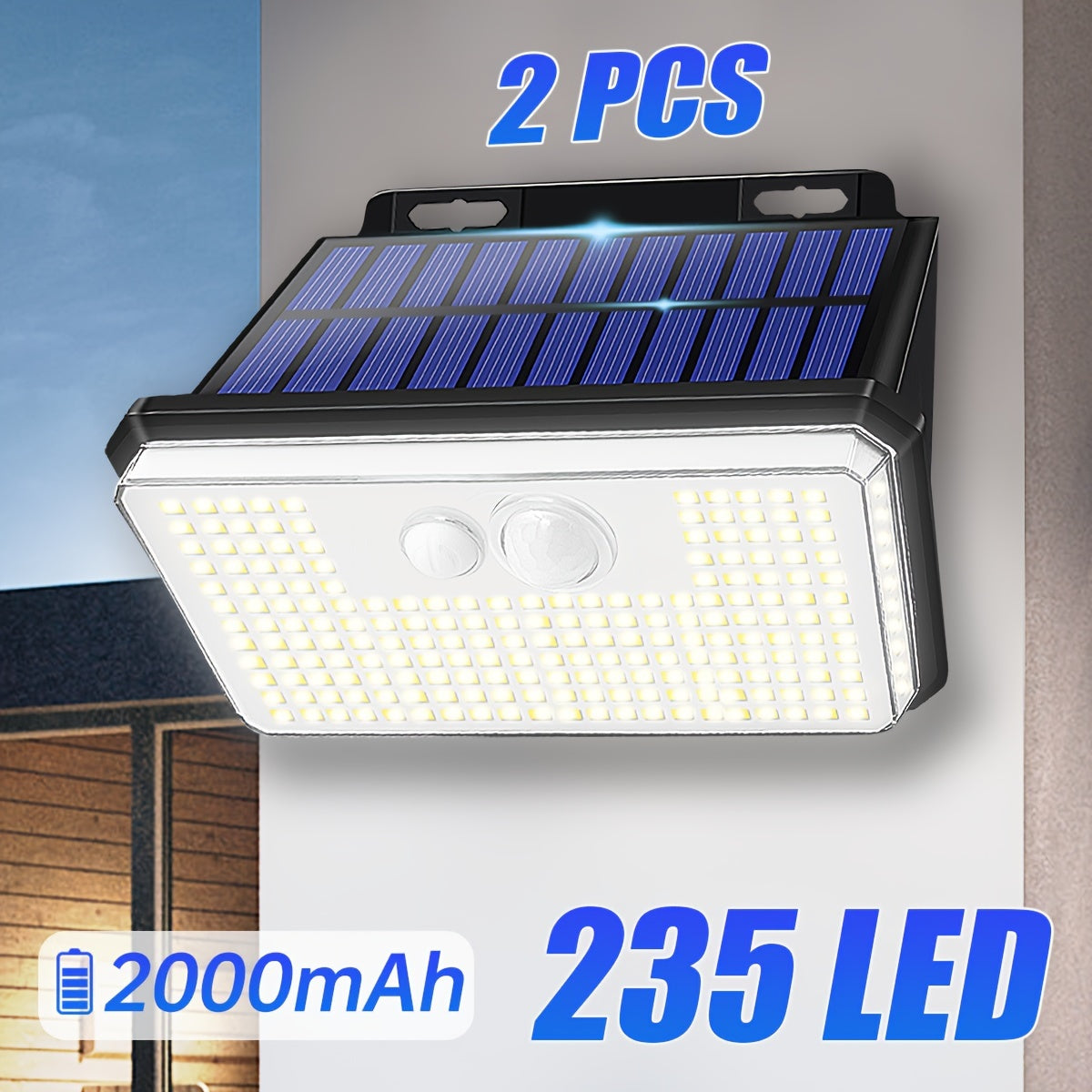 2 Pack 235led Solar Motion Sensor Lights Outdoor, 3 Modes Wireless Flood Light Solar Powered Security Lights For Outside Steps Yard Garden Fence Patio Wall