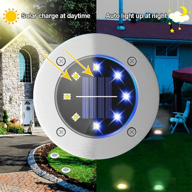 Solar Ground Lights Outdoor, 12 Pack 8 LED Color Changing Solar Disk Lights Garden In-ground Pathway Lights Landscape Lighting For Lawn, Yard, Deck, Patio, Walkway (RGB)