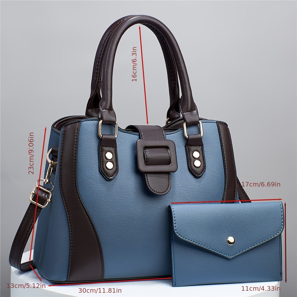 2pcs Shoulder Bag Set With Matching Wallet, Elegant Style PU Leather Bag, Large Capacity Handbag With Detachable Strap