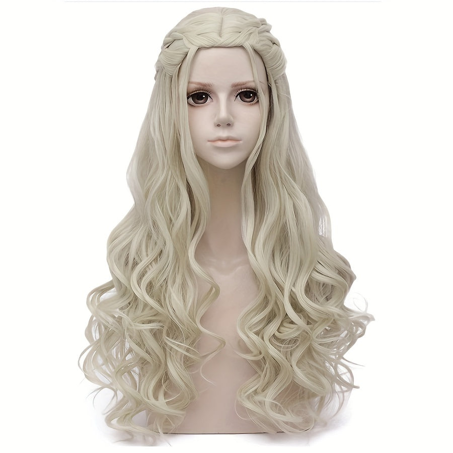 Synthetic Hair Wigs Silvery Long Braided Costume Cosplay Queen Wig For Halloween Party