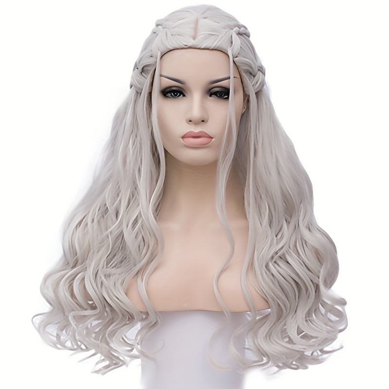 Synthetic Hair Wigs Silvery Long Braided Costume Cosplay Queen Wig For Halloween Party