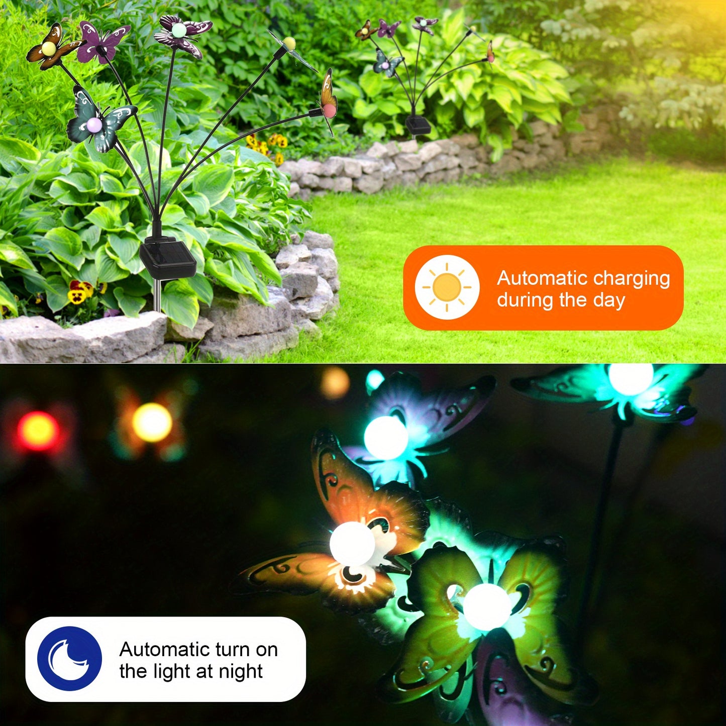 Neoglint Solar Garden Lights Decorative Butterfly Swaying Lawn Lamp Outdoor Landscape Pathway Light IP65 Waterproof Solar Lights for Yard Patio Pathway Lawn