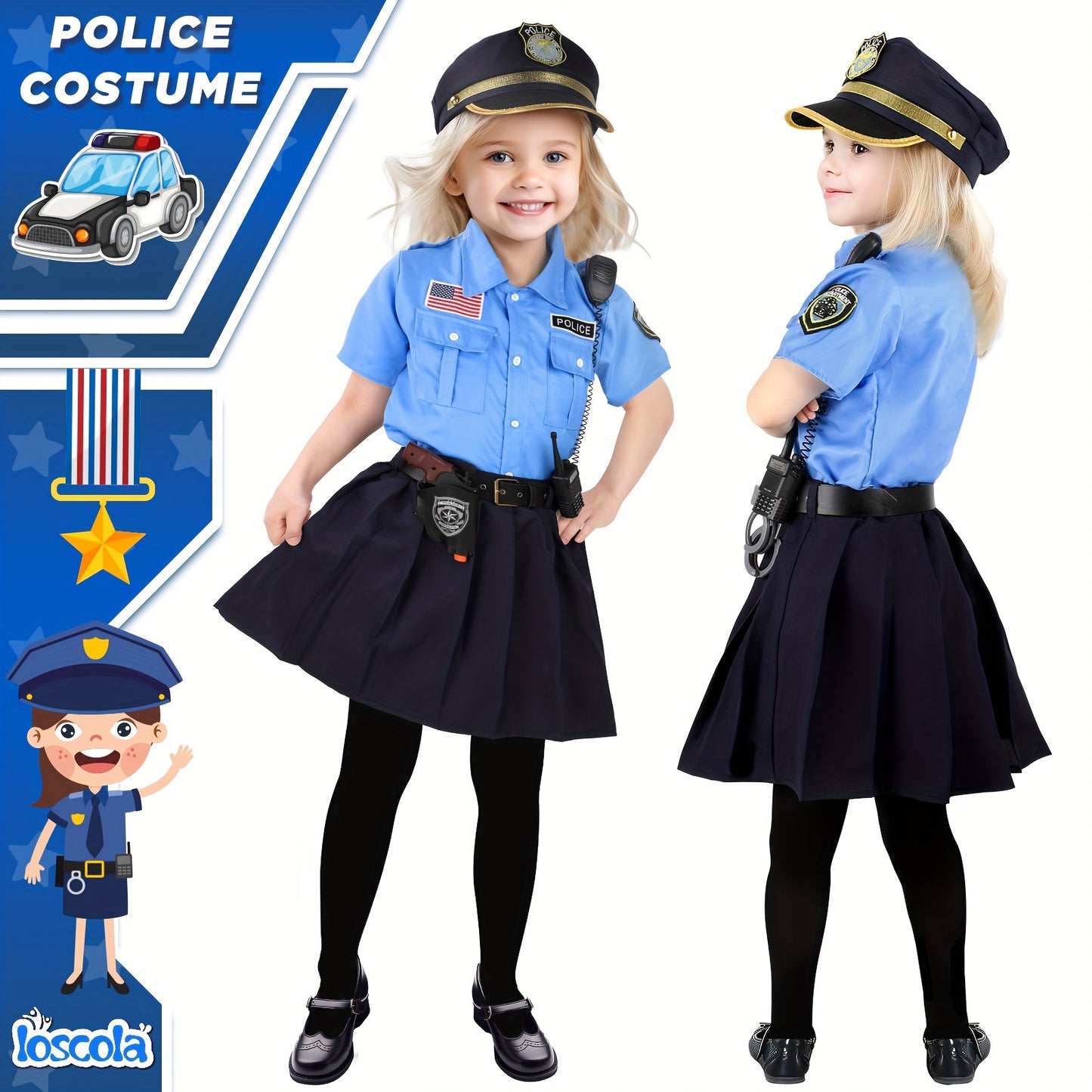 GINMIC Police Costume For Girls, Kids Police Costume, Halloween Costumes For Girls Kids 3-12 , Halloween Gift