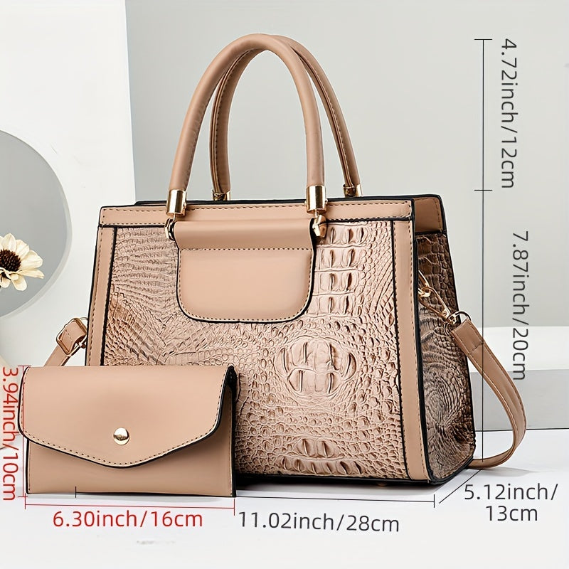 Versatile And Stylish Tote Bag, Elegant Crossbody Bag With Detachable Shoulder Strap, Fashion Hand Bag With Crocodile Pattern