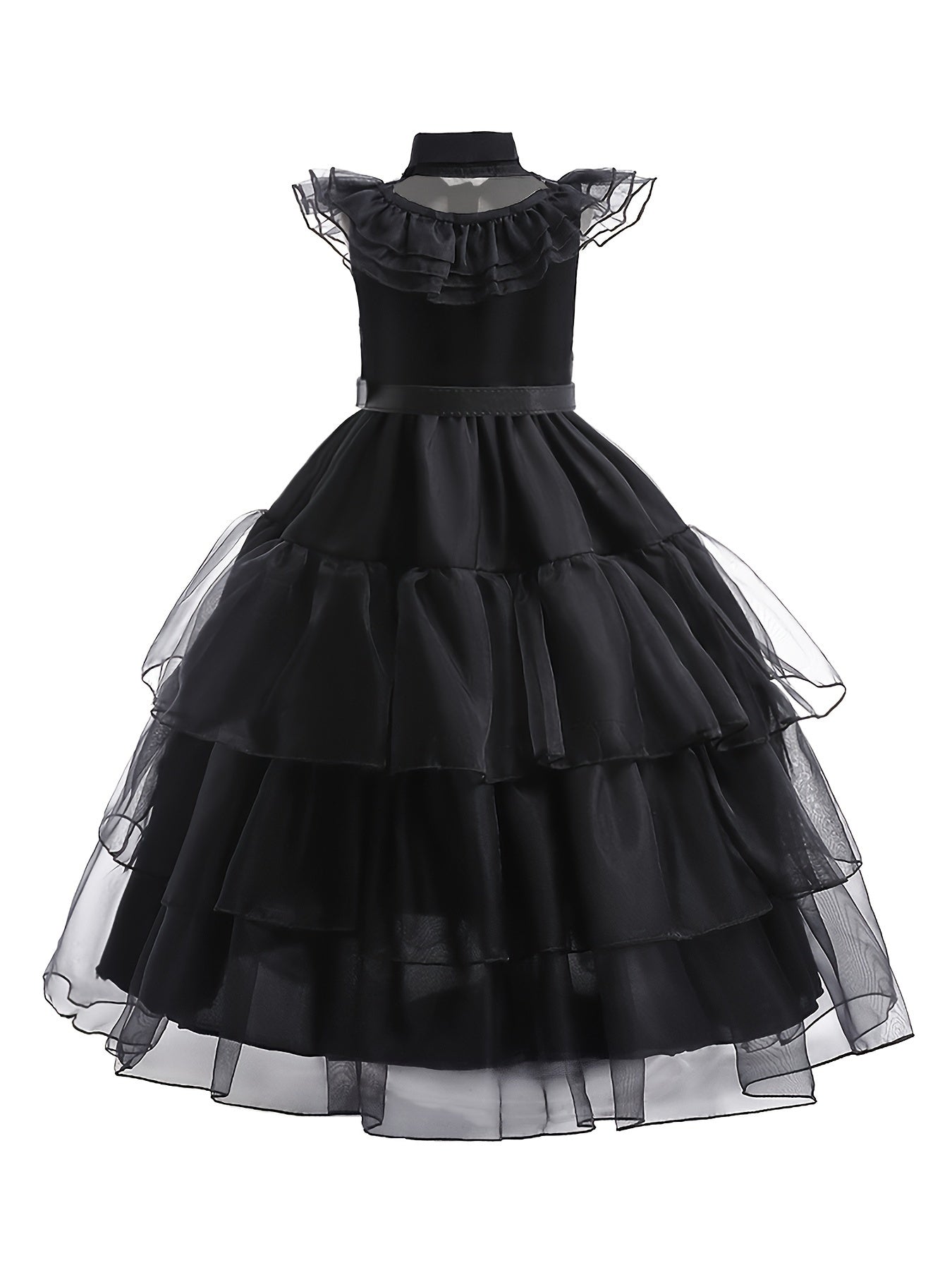 Girls 3 Packs Halloween Vampire Girl Cosplay Costumes Black Princess Tutu Dress + Belt + Wig Kids Clothes