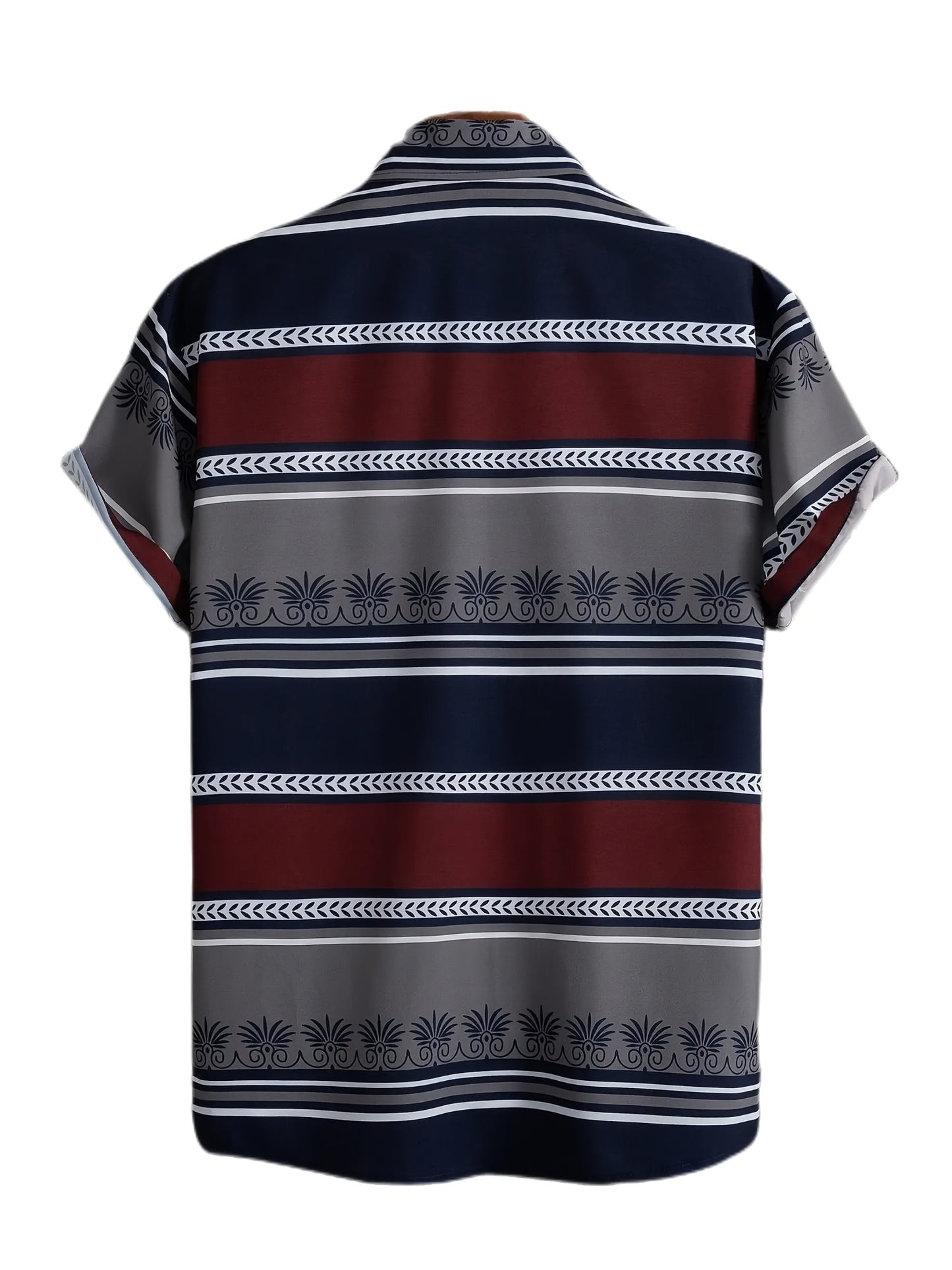 Stripe Pattern Men's Bohemian Short Sleeve Casual Loose Lapel Shirt, Summer Holiday