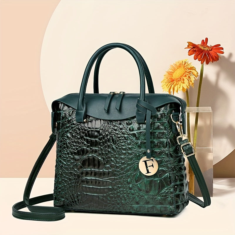 Crocodile Print Crossbody Bag, Luxury Shoulder Bag, Women's Fashion Handbag & Purse For Commute