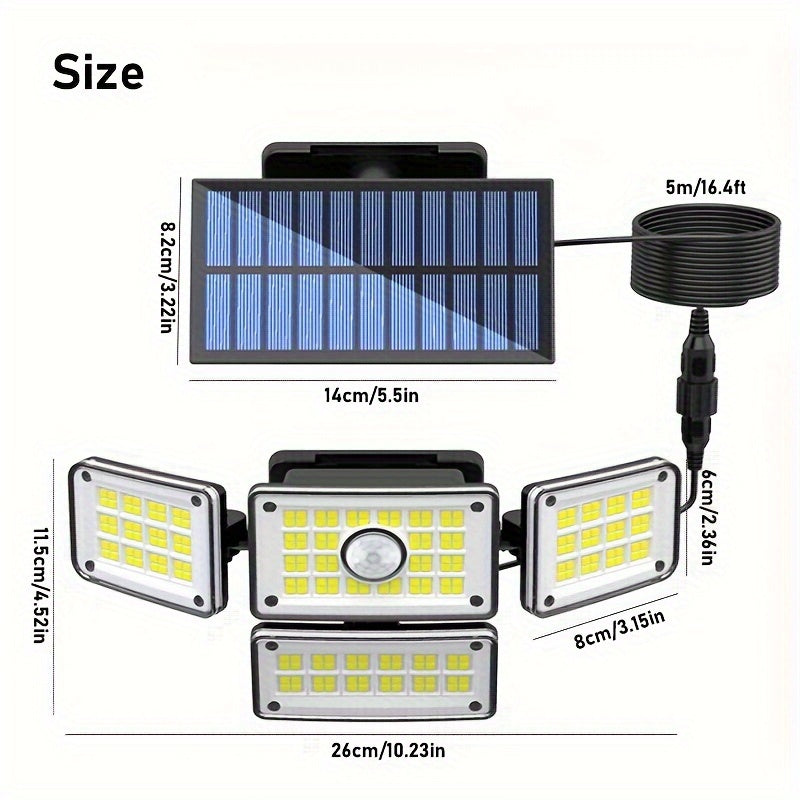 2pcs, Solar Lights Outdoor With Motion Sensor, 224LED Cool White Solar Flood Lights, Waterproof Dusk To Dawn Solar Powered Security Spot Lights For Hotel Porch Patio Yard Garage