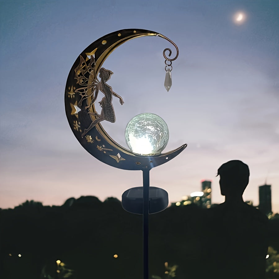 1 pc Solar Powered Outdoor Waterproof Moon Fairy Garden Lamp, Solar Powered Lawn Lamp For Small Path Landscape Courtyard Decoration Outdoor LED Pathway Lights Waterproof for Walkway, Yard, Lawn, Patio or Courtyard