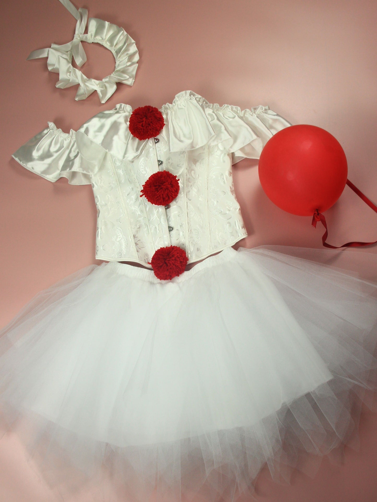 Halloween Clown L Return Of The Soul Dress Up Set, PIERROT CLOWN Dress Up Set, Bodycon Slim Fit Bodysuit And TUTU Skirt Set