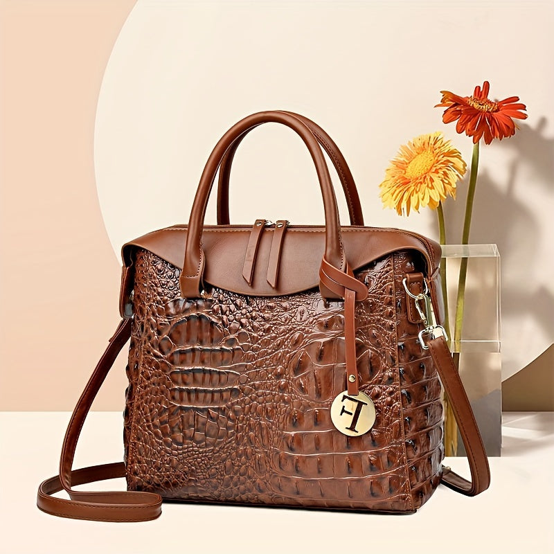 Crocodile Print Crossbody Bag, Luxury Shoulder Bag, Women's Fashion Handbag & Purse For Commute