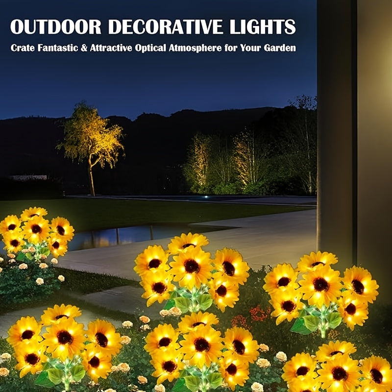 4 Pack Solar Garden Lights, Sunflower Outdoor Solar Lights For Outside With Lifelike Bigger Sunflower & Bright 24 LED, Solar Powered Outdoor Lights For Yard Pathway Garden Decor