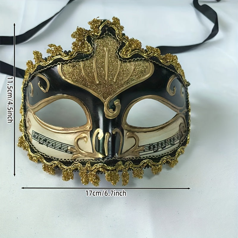 Antique Relief Mask, Golden Glitter Glitter Decoration, Necessary Decorations For Party, Halloween Masquerade Party Half Face Accessories, Plastic Material (6.7*3.9*4.5)inches