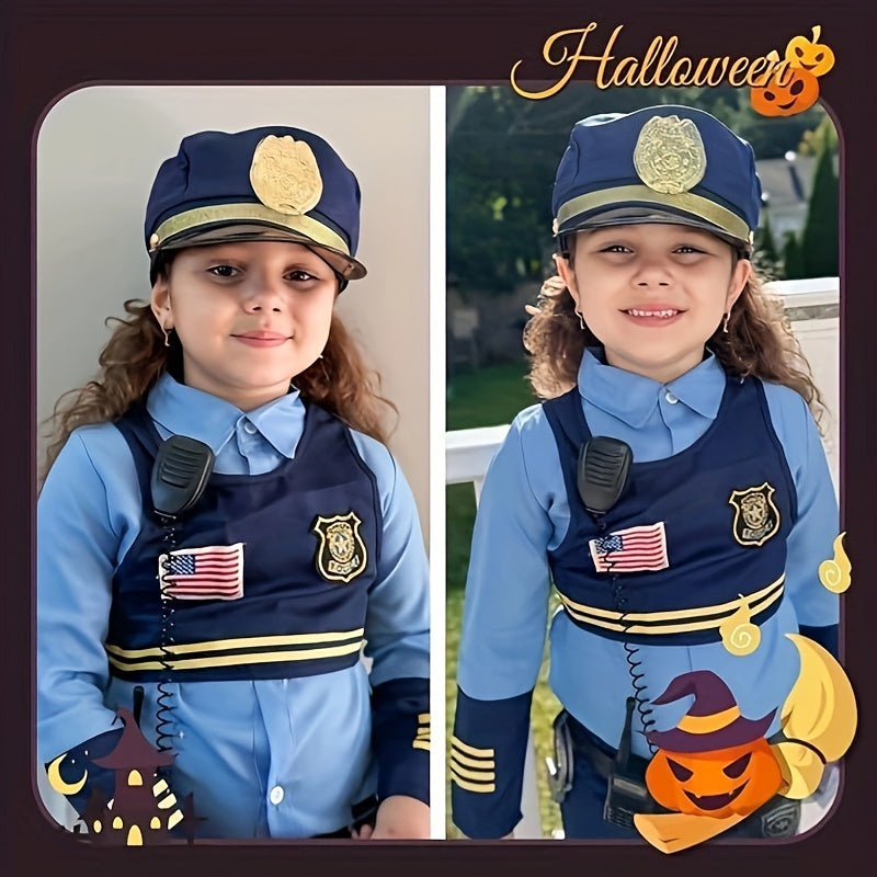 GINMIC Police Costume For Girls 3-12, Cute Police Officer Costume For Kids Cop Police Costume Kids Halloween Costumes For Girls Role Play Costume Set