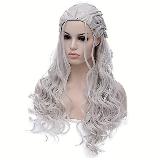 Synthetic Hair Wigs Silvery Long Braided Costume Cosplay Queen Wig For Halloween Party