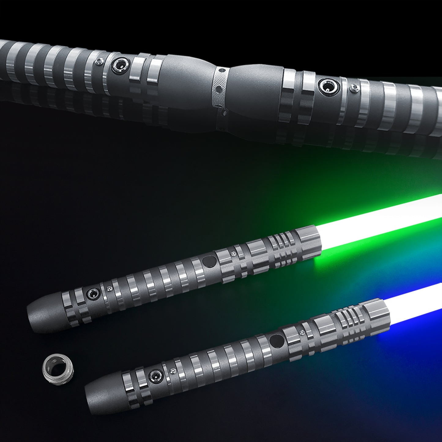 Halloween Gift, 2pcs Dueling FX Gray Sabers, 78.34 Inch Double Balde Swords, 16 Colors, LED High Light, Duel Metal Hilt, Removable Blade, 4 Modes & Sounds, FOC, Party Cosplay Props